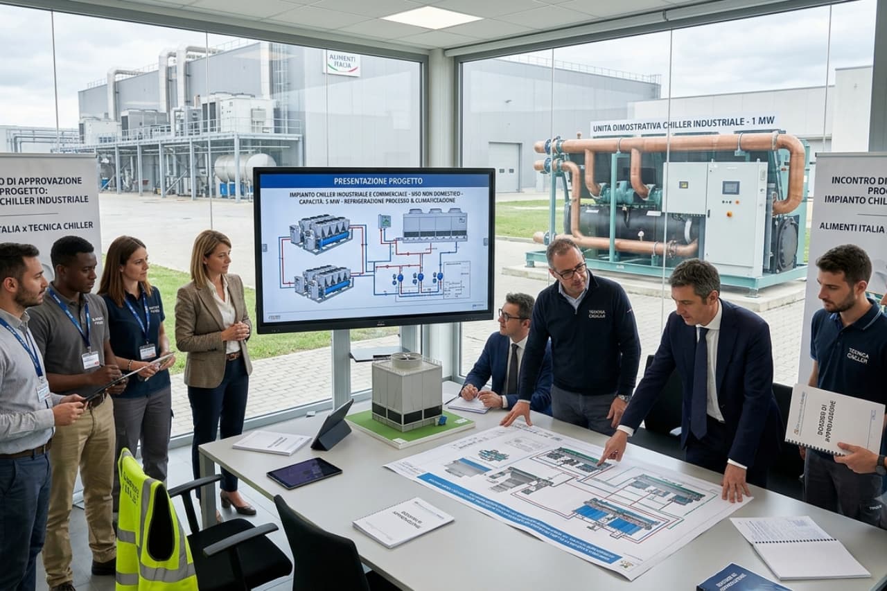 Riunione tecnica su impianto chiller industriale