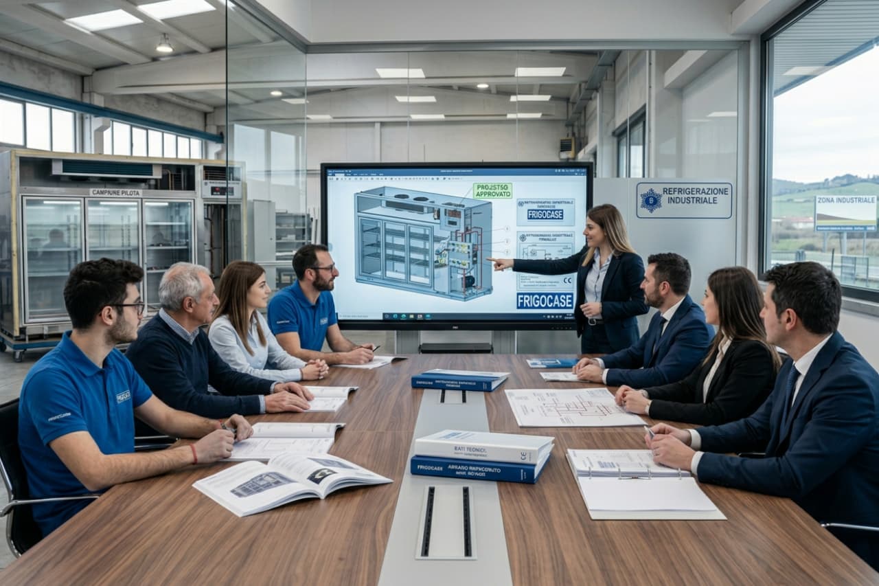 Riunione aziendale su progetto di refrigerazione industriale