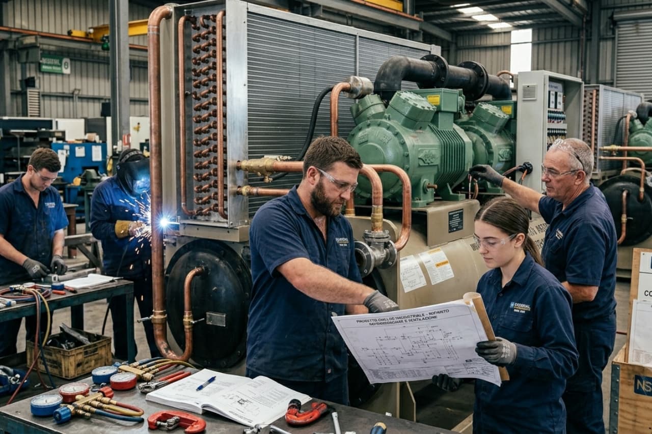 Tecnici lavorano su grande impianto industriale