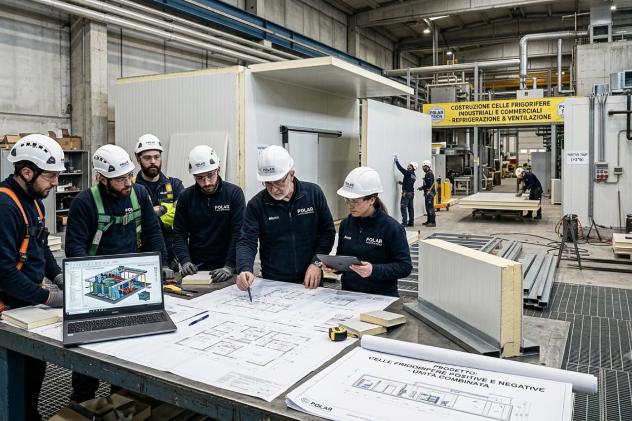 Tecnici analizzano progetti in stabilimento industriale
