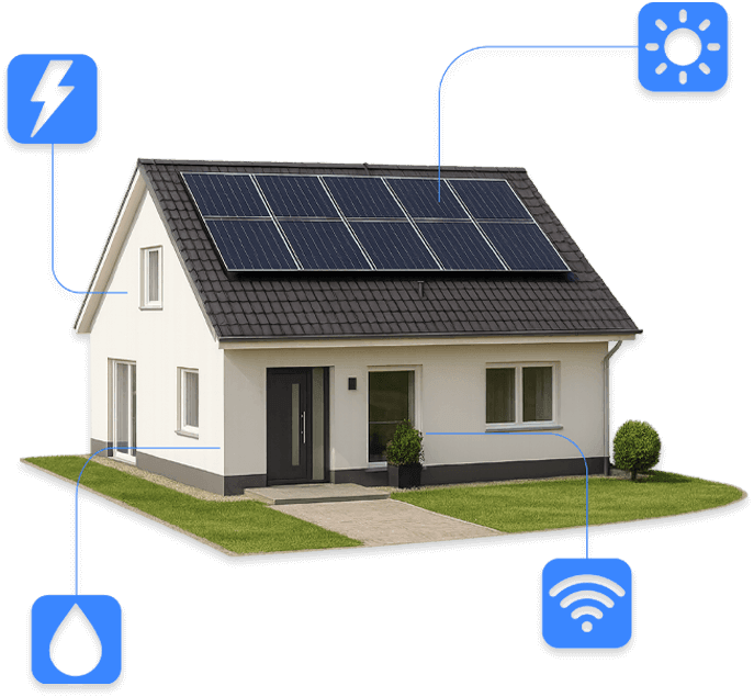 casa con icone impianti tecnologici