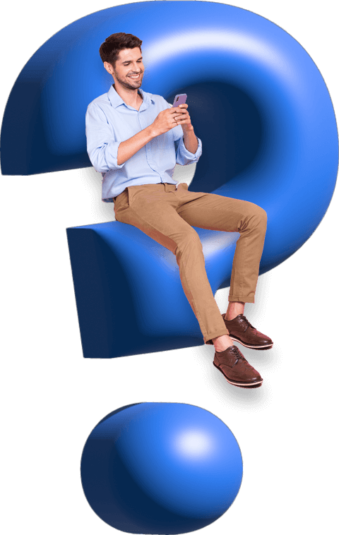 punto interrogativo e uomo con smartphone