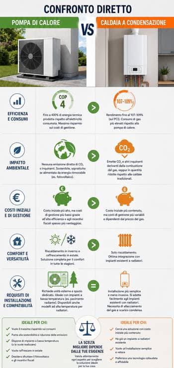 infografica per confronto tra pompa di calore e caldaia a condensazione