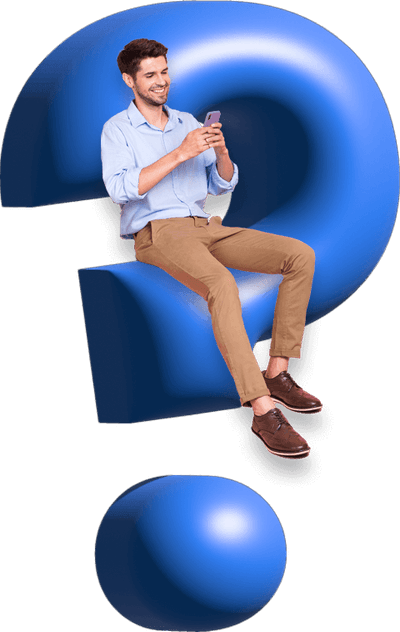 punto interrogativo e uomo con smartphone